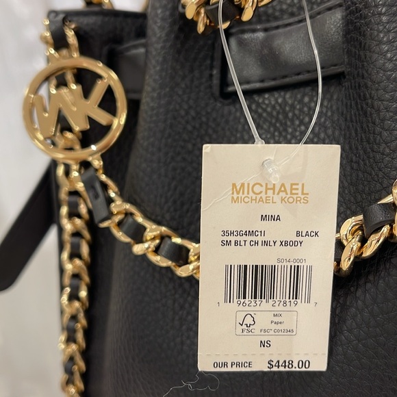 Michael Kors Women's Mina Small Belted Chain Crossbody Bag - Black - Shoulder - Picture 6 of 16